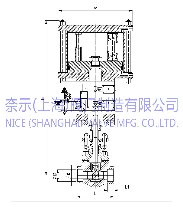 Z661Y气动锻钢闸阀示意图